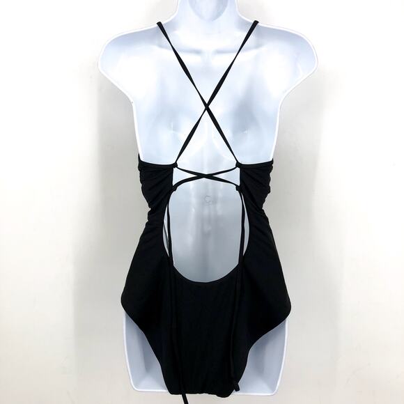 BECCA Women's Layla Plunge One-Piece Swimsuit Large Black Open Back NWT - Picture 7 of 12